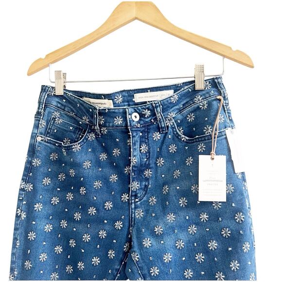 Pilcro Anthropologie Women’s Floral Embroidered High Rise Bootcut Crop Jeans 30 - Picture 8 of 10